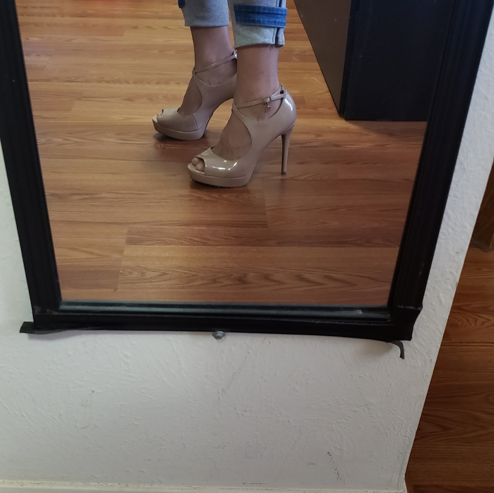 Nude, Light Beige Platform Heel Sandals